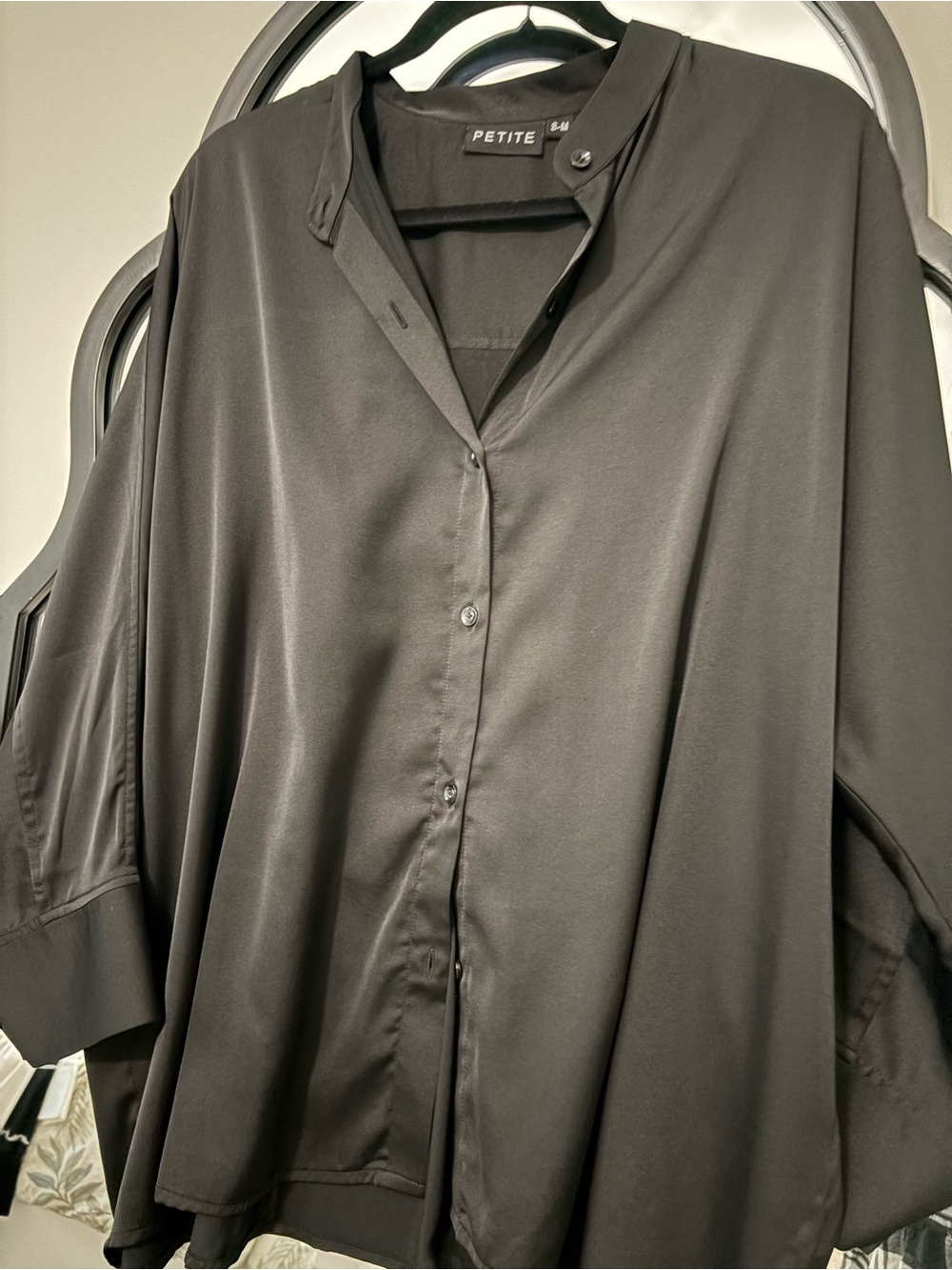 Petite Black Button-Front Satin Shirt - Women's Petite